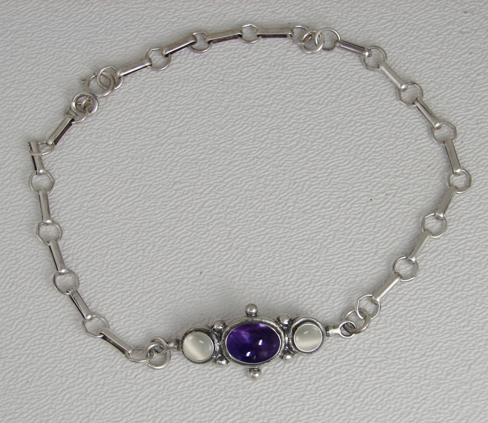 Sterling Silver Victorian Bracelet With Iolite And White Moonstone